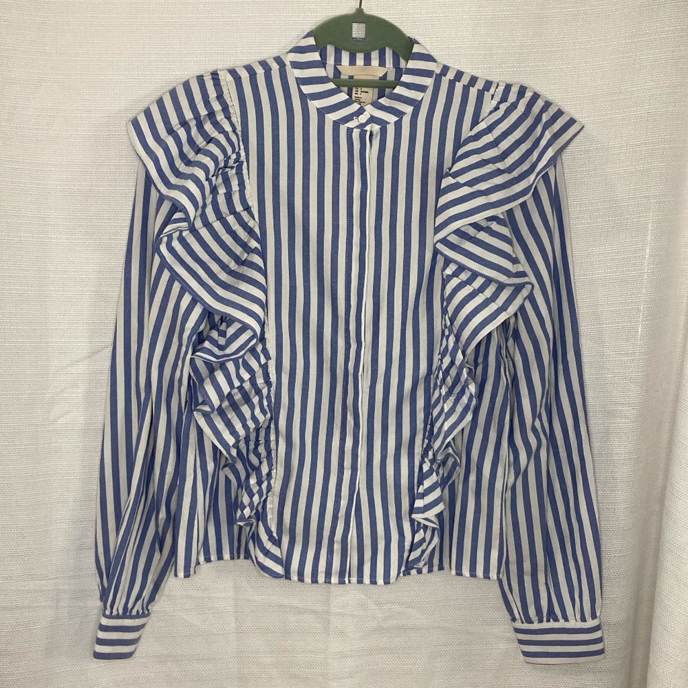 Striped Ruffled Button Down